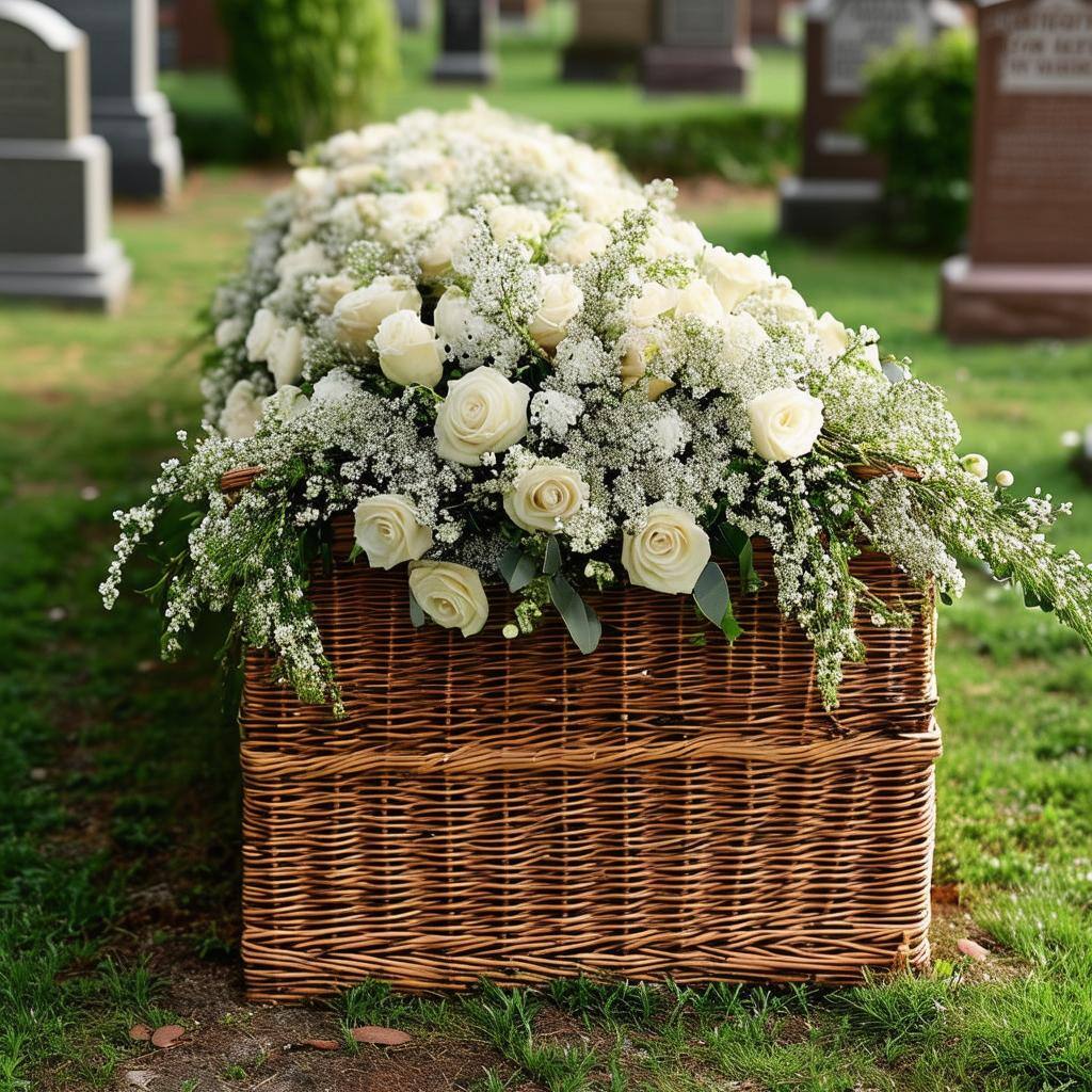 A Cemetery Burial with a wicker casket